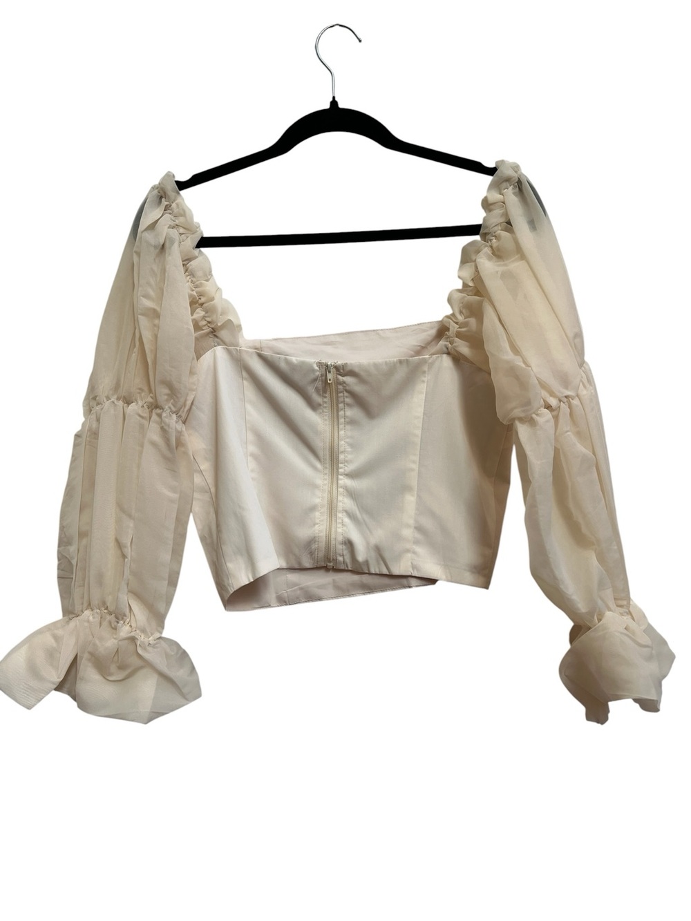 FORE Ivory Puff Sleeve Square Neck Crop Top Romantic Cottagecore Coquette Ballet - Picture 3 of 6
